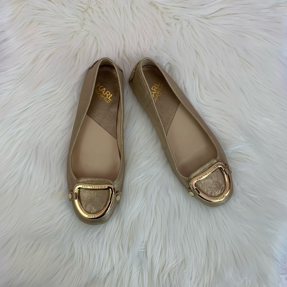 Karl Lagerfeld Vavin Leather Flats - Platino Color